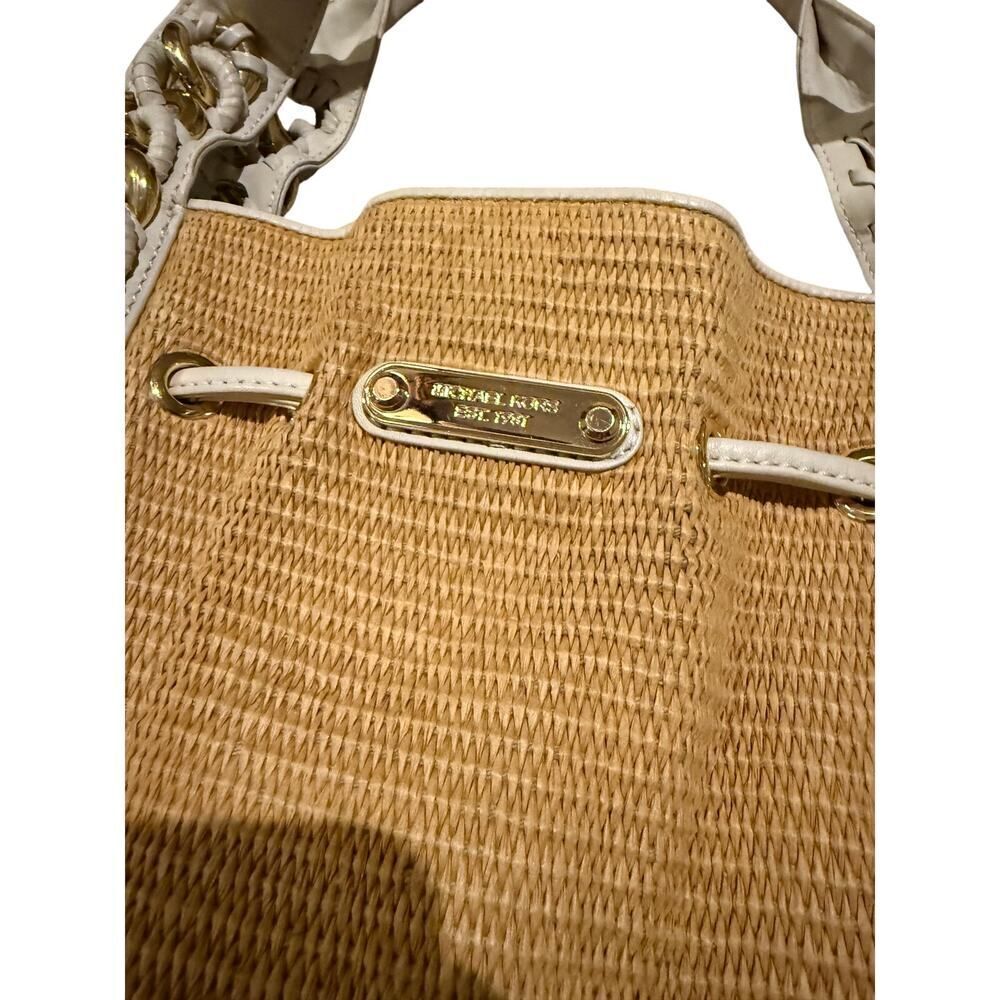 Michael Kors Straw Shoulder Bag White Gold Summer Handbag - Picture 3 of 9